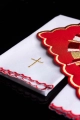 Komplet kielichowy bawełniany z haftowanym motywem Ducha Świętego w kolorze czerwonym - KK/141 - HAF KK/141 - Dewocjonalia P.H. Jakóbczak - Katolicki sklep liturgiczny i hurtownia
