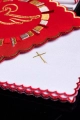Komplet kielichowy bawełniany z haftowanym motywem Ducha Świętego w kolorze czerwonym - KK/141 - HAF KK/141 - Dewocjonalia P.H. Jakóbczak - Katolicki sklep liturgiczny i hurtownia