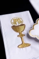 Komplet kielichowy bawełniany z haftowanym motywem kielicha eucharystycznego w kolorze czerwonym - KK/058 - HAF KK/058 - Dewocjonalia P.H. Jakóbczak - Katolicki sklep liturgiczny i hurtownia