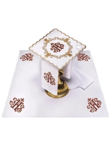 Komplet kielichowy bawełniany z haftowanym motywem kielicha eucharystycznego w kolorze czerwonym - KK/038