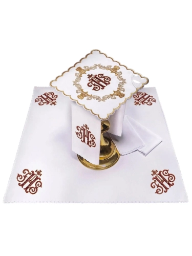 Komplet kielichowy bawełniany z haftowanym motywem kielicha eucharystycznego w kolorze czerwonym - KK/038 - HAF KK/038 - Dewocjonalia P.H. Jakóbczak - Katolicki sklep liturgiczny i hurtownia