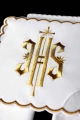 Komplet kielichowy bawełniany z haftowanym motywem IHS w kolorze czerwonym - KK/029/04 - HAF KK/029/04 - Dewocjonalia P.H. Jakóbczak - Katolicki sklep liturgiczny i hurtownia