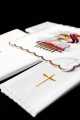 Komplet kielichowy bawełniany z haftowanym motywem Baranka Paschalnego w kolorze czerwonym - KK/100 - HAF KK/100 - Dewocjonalia P.H. Jakóbczak - Katolicki sklep liturgiczny i hurtownia