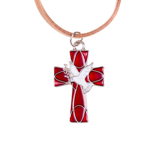 Naszyjnik - krzyżyk - Duch Święty - metal - rzemyk - JS K3019A-1 - Dewocjonalia P.H. Jakóbczak - Katolicki sklep liturgiczny i hurtownia