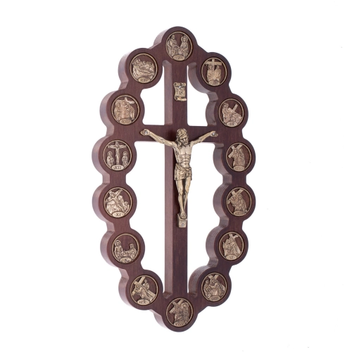 Krzyż z drogą krzyżową z drewna bukowego 28 cm - LSA DK01 - Dewocjonalia P.H. Jakóbczak - Katolicki sklep liturgiczny i hurtownia