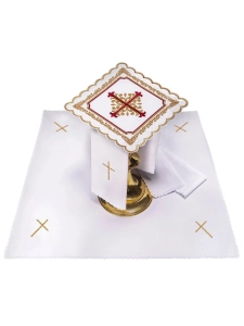 Komplet kielichowy bawełniany z haftowanym motywem kielicha eucharystycznego w kolorze czerwonym - KK/150