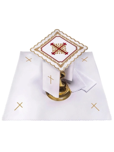 Komplet kielichowy bawełniany z haftowanym motywem kielicha eucharystycznego w kolorze czerwonym - KK/150 - HAF KK/150 - Dewocjonalia P.H. Jakóbczak - Katolicki sklep liturgiczny i hurtownia