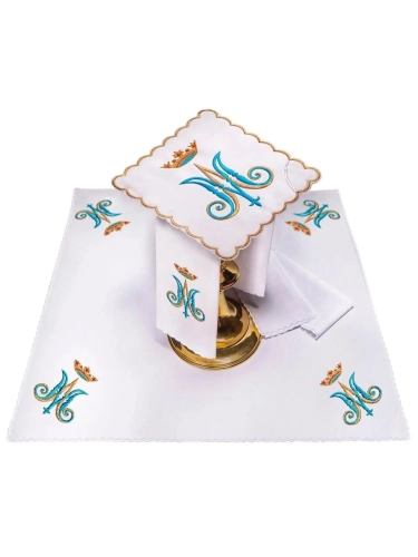 Komplet kielichowy bawełniany z haftowanym motywem maryjnym w kolorze czerwonym - KK/164 - HAF KK/164 - Dewocjonalia P.H. Jakóbczak - Katolicki sklep liturgiczny i hurtownia