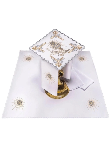Komplet kielichowy bawełniany z haftowanym motywem kielicha eucharystycznego - KK/163 - HAF KK/163 - Dewocjonalia P.H. Jakóbczak - Katolicki sklep liturgiczny i hurtownia