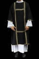 Dalmatyka liturgiczna czarna ze złotymi pasami żakardowymi - KDL/395/07/70/B - HAF KDL/395/07/70/B - Dewocjonalia P.H. Jakóbczak - Katolicki sklep liturgiczny i hurtownia