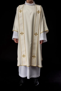 Dalmatyka liturgiczna ecru z dekoracyjnym haftem - KDL/285/05/53/B