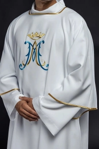 Dalmatyka liturgiczna biała z haftem maryjnym - KDL/090/04/12/D
