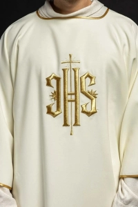 Dalmatyka liturgiczna ecru z haftem IHS - KDL/215/05/12/D