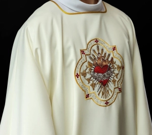 Dalmatyka liturgiczna ecru z motywem Serca Maryi - KDL/392/05/01/D