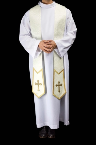 Stuła kapłańska ecru z haftem krzyża - KST/639/05/11 - HAF KST/639/05/11 - Dewocjonalia P.H. Jakóbczak - Katolicki sklep liturgiczny i hurtownia