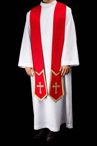 Stuła kapłańska czerwona z haftem krzyża - KST/639/02/11 - HAF KST/639/02/11 - Dewocjonalia P.H. Jakóbczak - Katolicki sklep liturgiczny i hurtownia