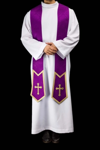 Stuła kapłańska fioletowa z haftem krzyża - KST/639/03/11 - HAF KST/639/03/11 - Dewocjonalia P.H. Jakóbczak - Katolicki sklep liturgiczny i hurtownia