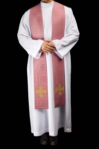 Stuła liturgiczna różowa z haftem krzyża - KST/967/08/11