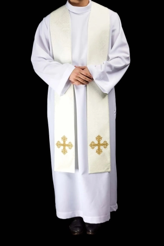 Stuła liturgiczna ecru z haftem krzyża - KST/967/05/11 - HAF KST/967/05/11 - Dewocjonalia P.H. Jakóbczak - Katolicki sklep liturgiczny i hurtownia