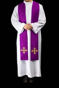 Stuła liturgiczna fioletowa z haftem krzyża - KST/967/03/11