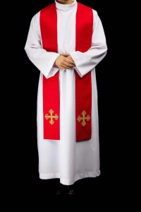 Stuła liturgiczna czerwona z haftem krzyża - KST/967/02/11