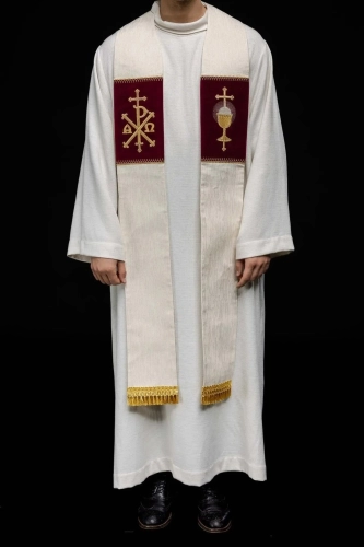 Stuła liturgiczna ecru z haftem PAX - KST/090/05/42 - HAF KST/090/05/42 - Dewocjonalia P.H. Jakóbczak - Katolicki sklep liturgiczny i hurtownia