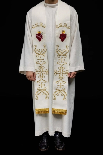Stuła kapłańska ecru z dekoracyjnym haftem - KST/125/05/52 - HAF KST/125/05/52 - Dewocjonalia P.H. Jakóbczak - Katolicki sklep liturgiczny i hurtownia