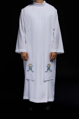 Stuła kapłańska biała z haftem maryjnym - KST/061/04/01 - HAF KST/061/04/01 - Dewocjonalia P.H. Jakóbczak - Katolicki sklep liturgiczny i hurtownia