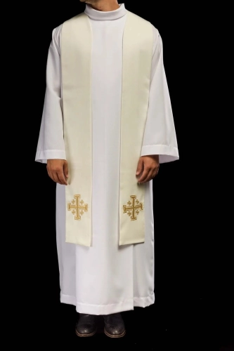 Stuła kapłańska ecru z haftem krzyża - KST/046/05/01 - HAF KST/046/05/01 - Dewocjonalia P.H. Jakóbczak - Katolicki sklep liturgiczny i hurtownia