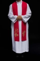 Stuła liturgiczna czerwona z haftem IHS - KST/068/02/01 - HAF KST/068/02/01 - Dewocjonalia P.H. Jakóbczak - Katolicki sklep liturgiczny i hurtownia