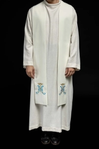 Stuła liturgiczna ecru z haftem maryjnym - KST/061/05/01