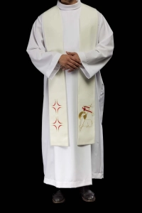 Stuła liturgiczna ecru z haftem Baranka Paschalnego - KST/017/05/01