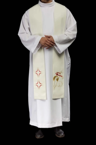 Stuła liturgiczna ecru z haftem Baranka Paschalnego - KST/017/05/01 - HAF KST/017/05/01 - Dewocjonalia P.H. Jakóbczak - Katolicki sklep liturgiczny i hurtownia