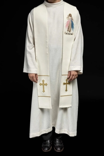 Stuła kapłańska ecru z dekoracyjnym haftem - KST/071/05/01 - HAF KST/071/05/01 - Dewocjonalia P.H. Jakóbczak - Katolicki sklep liturgiczny i hurtownia