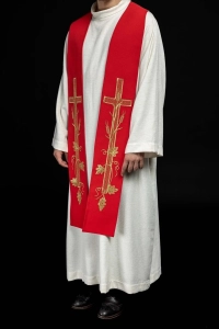 Stuła liturgiczna czerwona z haftem krzyża - KST/072/02/01