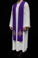 Stuła liturgiczna dwustronna fioletowo-biała z haftem IHS - KST/053/03-04/12 - HAF KST/053/03-04/12 - Dewocjonalia P.H. Jakóbczak - Katolicki sklep liturgiczny i hurtownia