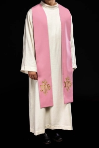 Stuła liturgiczna różowa z haftem IHS - KST/053/08/12