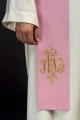 Stuła liturgiczna różowa z haftem IHS - KST/053/08/12 - HAF KST/053/08/12 - Dewocjonalia P.H. Jakóbczak - Katolicki sklep liturgiczny i hurtownia