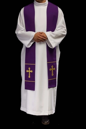 Stuła liturgiczna fioletowa z haftem krzyża - KST/063/03/01 - HAF KST/063/03/01 - Dewocjonalia P.H. Jakóbczak - Katolicki sklep liturgiczny i hurtownia