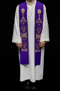Stuła liturgiczna fioletowa z haftem IHS - KST/042/03/01