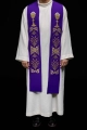 Stuła liturgiczna fioletowa z haftem IHS - KST/042/03/01 - HAF KST/042/03/01 - Dewocjonalia P.H. Jakóbczak - Katolicki sklep liturgiczny i hurtownia