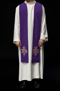 Stuła liturgiczna fioletowa z haftem IHS - KST/053/03/12