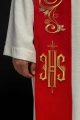 Stuła kapłańska czerwona z haftem IHS - KST/031/02/01 - HAF KST/031/02/01 - Dewocjonalia P.H. Jakóbczak - Katolicki sklep liturgiczny i hurtownia