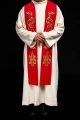 Stuła kapłańska czerwona z haftem IHS - KST/031/02/01 - HAF KST/031/02/01 - Dewocjonalia P.H. Jakóbczak - Katolicki sklep liturgiczny i hurtownia