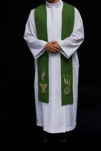 Stuła kapłańska zielona z haftem eucharystycznym - KST/009/01/01