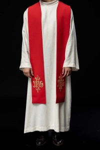 Stuła liturgiczna czerwona z haftem IHS - KST/053/02/12