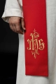 Stuła liturgiczna czerwona z haftem IHS - KST/053/02/12 - HAF KST/053/02/12 - Dewocjonalia P.H. Jakóbczak - Katolicki sklep liturgiczny i hurtownia