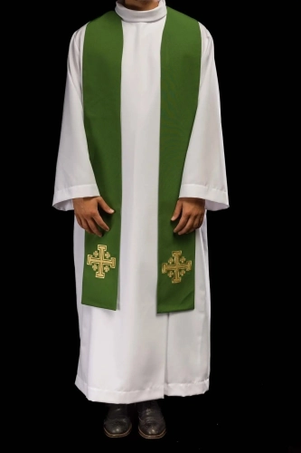 Stuła kapłańska zielona z haftem krzyża - KST/046/01/01 - HAF KST/046/01/01 - Dewocjonalia P.H. Jakóbczak - Katolicki sklep liturgiczny i hurtownia