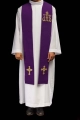 Stuła kapłańska fioletowa z haftem IHS - KST/157/03/01 - HAF KST/157/03/01 - Dewocjonalia P.H. Jakóbczak - Katolicki sklep liturgiczny i hurtownia