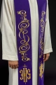 Stuła kapłańska fioletowa z haftem IHS - KST/031/03/01 - HAF KST/031/03/01 - Dewocjonalia P.H. Jakóbczak - Katolicki sklep liturgiczny i hurtownia